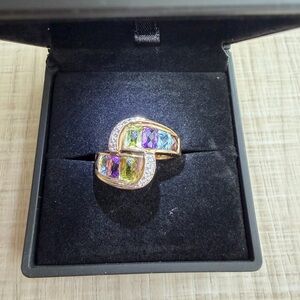 14k Multi-Color natural stones and diamond Ring